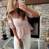 Blush Queenie Embroidered Detail Square Neck Babydoll Top