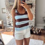 Sky & Chocolate Striped Knit Tank