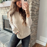 Taupe Precious Pearl Crew Neck Sweater