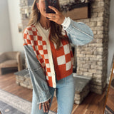 Pretty Orange Plaid Denim Cardigan