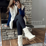 Sleigh Season Ivory Sherpa Fleece Lace up Heeled Bootie