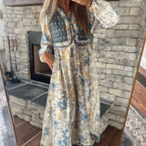 Teal Blue Quilted Charm Midi Dress