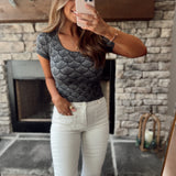 Black Seamless Jacquard Scoop Neck Tee