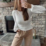 Everyday Basics Off White Boat Neck Ribbed Long Sleeve