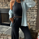 Black Julia Mineral Wash Wide Leg Pant