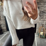 Razzle Dazzle Ivory Pearl and Jewel Studded Boat Neck Dolman Sweater