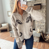 Light Brown Western Jacquard Cardigan