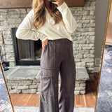 Dark Brown Mineral Wash Oversized Cargo Sweatpants