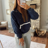 Navy Zenia Plaid Trim Pullover