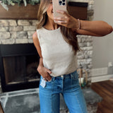 Subtle Shimmer Natural Crochet Knit Tank