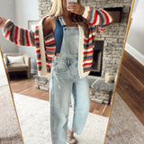 Hidden Light Wash Barrel Cropped Denim Overalls