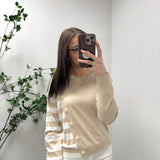 Lovely Buttons Taupe Asymmetrical Striped Top IN STORE