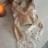 Nude Print Patch Ruffle Ribbed Long Sleeve