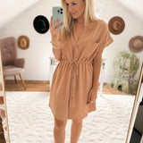 Casey Dusty Salmon Cinch Waist Shirt Dress