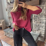 Berry Bellatrix Mock Neck Bell Sleeve Sweater