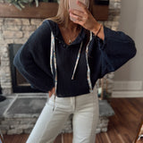 Cleo Charcoal Cropped Knit Hooded Sweater