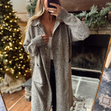 Brown Long Sleeve Collared Midi Cardigan