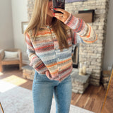 Blue & Orange Multicolored Textured Cardigan