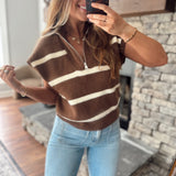 Chocolate Striped Funnel Half Zip Sweater Vest