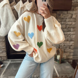 All for Love Cream Rainbow Hearts Sweater