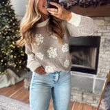 Taupe Embroidered Snowflake Sweater