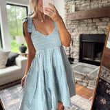 Blue Embroidered Ribbon Shoulder Mini