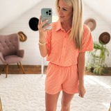 Check Yes Salmon Button-Up Shirt & Shorts Set