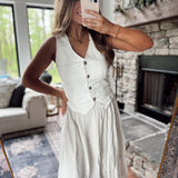 Risen Cream Button Down V-Neck Denim Vest