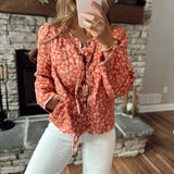 Made For You Rust Floral Quilted Front Tie Jacket