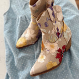 The Wanda Taupe Floral Appliqué Western Bootie