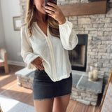 Ecru Braided V Neck Flowy Top