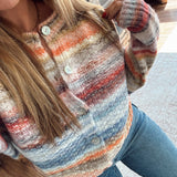 Blue & Orange Multicolored Textured Cardigan