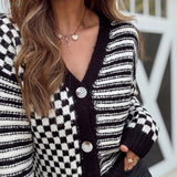 Black Check & Stripe Contrast Cardigan