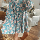Sweet Tea Teal Floral Tie-Waist Mini