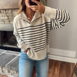 Oatmeal Halfsies Button Up Sweater