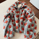 Blue & Rust Floral Sherpa Jacket
