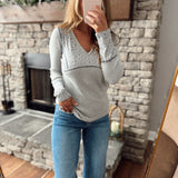 Gracie Heather Grey V-neck Floral Detailed Long Sleeve