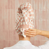 Terracotta Checker XL Hair Towel Wrap IN STORE