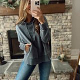 Ky Dark Blue Mineral-Washed Oversized Hoodie