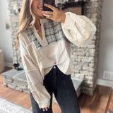 Almond Gauze Quilt Contrast Top