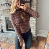 Brown Cable Knit Turtleneck Sweater