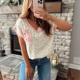 Baby Girl Natural/Pink Gauze Floral Print V Neck Short Sleeve