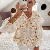 Natural Flared Ruffle Top