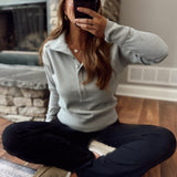 Heather Gray Anslie Waffle Knit Half Button Pullover