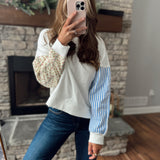 Willa White Multi Decorative Sleeve Pullover