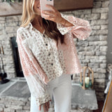 Top That Pink Floral Balloon Sleeve Crochet Top