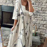 Give Me Roses Beige Square Neck Pleated Floral Maxi