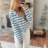 Light Blue Cabana Striped Piper Knit Cardigan