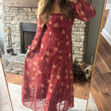 Burnt Ginger Floral Maxi Dress