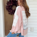 Delaney Pink Denim/Lace Button Down Shacket